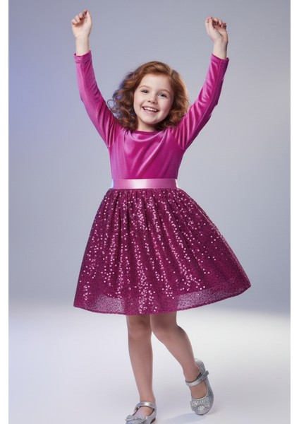 Kız Çocuk Özel Günler Için Kadife Pullu Kabarık Fiyonklu Elbise 3-10 Yaş fiyatları