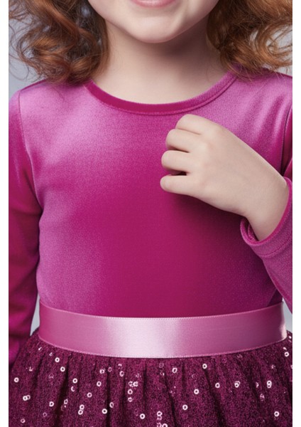 Kız Çocuk Özel Günler Için Kadife Pullu Kabarık Fiyonklu Elbise 3-10 Yaş modelleri