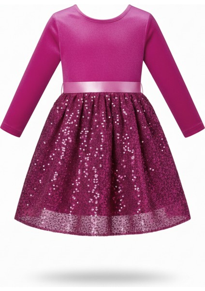 Kız Çocuk Özel Günler Için Kadife Pullu Kabarık Fiyonklu Elbise 3-10 Yaş fırsatları