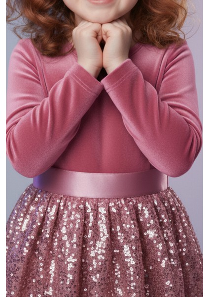 Kız Çocuk Özel Günler Için Kadife Pullu Kabarık Fiyonklu Elbise 3-10 Yaş modelleri