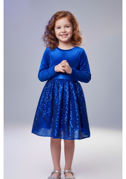 Kız Çocuk Özel Günler Için Kadife Pullu Kabarık Fiyonklu Elbise 3-10 Yaş fiyatları