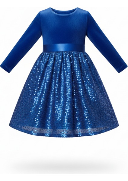 Kız Çocuk Özel Günler Için Kadife Pullu Kabarık Fiyonklu Elbise 3-10 Yaş fırsatları