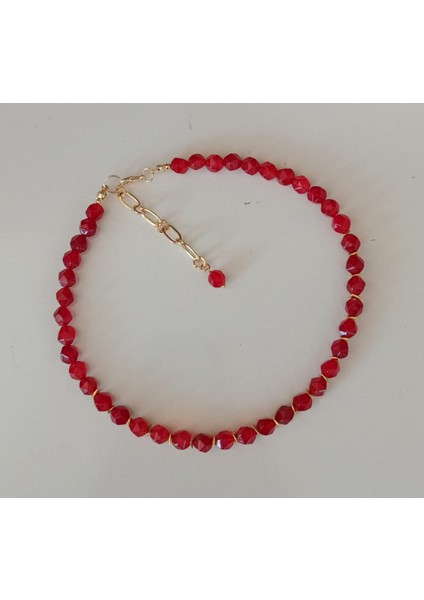 Kırmızı Kristal Kesim Mercan Altın Kaplama Hematit Boncuklu Kolye – Küpe Hediyeli indirimleri