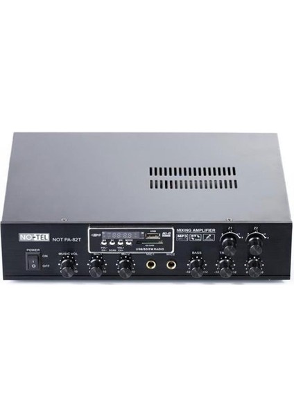 No-Tel NOT-PA82T 2 Bölgeli 80 Watt Hat Trafolu Mixer Anfi USB Sd Kart Mikrofon Girişli Amfi