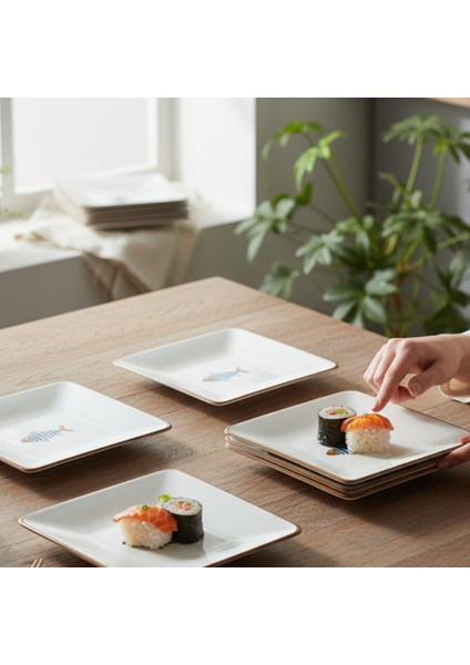 Balık Desenli Kare Siera 20CM Pasta Tabağı 6 Adet modelleri