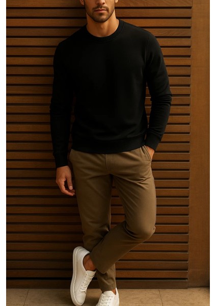 Erkek Günlük Pamuklu Comfort Siyah Basic Sweatshirt modelleri