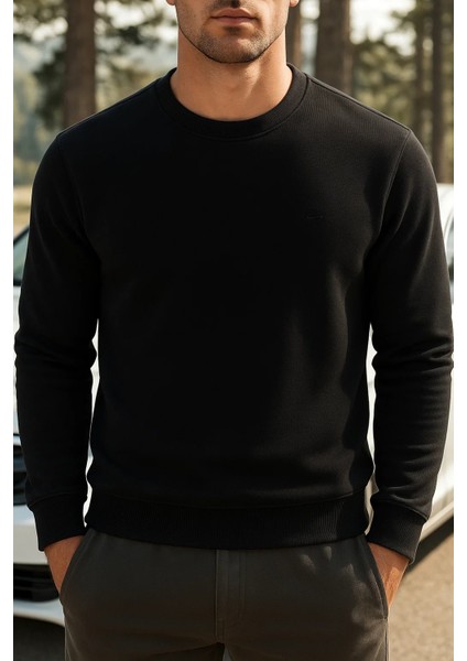 Erkek Günlük Pamuklu Comfort Siyah Basic Sweatshirt fırsatları