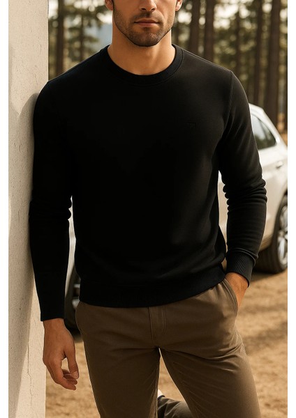 Erkek Günlük Pamuklu Comfort Siyah Basic Sweatshirt