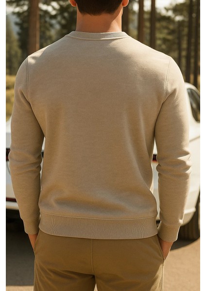 Erkek Günlük Pamuklu Comfort Krem Basic Sweatshirt fiyatları