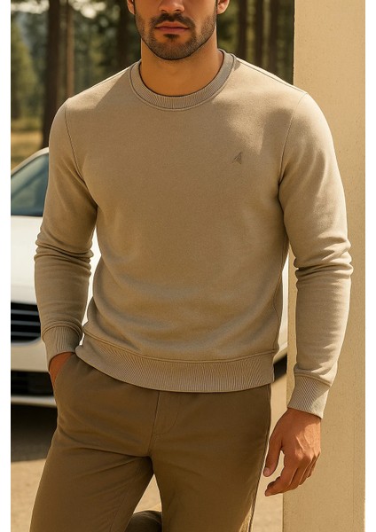 Erkek Günlük Pamuklu Comfort Krem Basic Sweatshirt modelleri