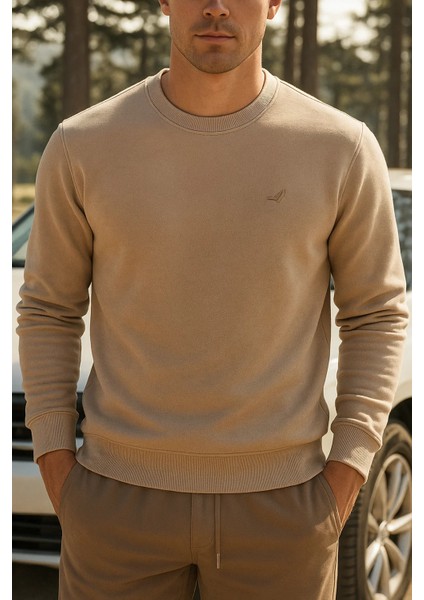 Erkek Günlük Pamuklu Comfort Krem Basic Sweatshirt fırsatları