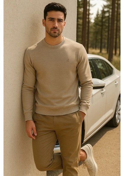 Erkek Günlük Pamuklu Comfort Krem Basic Sweatshirt indirimleri