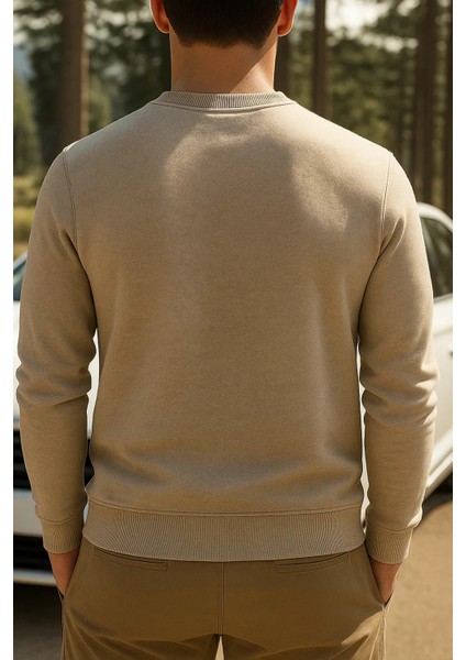 Erkek Günlük Pamuklu Comfort Krem Basic Sweatshirt