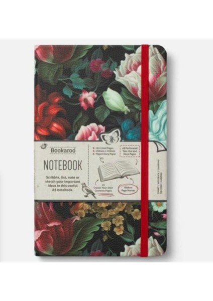 Bookaroo A5 Notebook Journal Çizgili Defter -Dark Floral