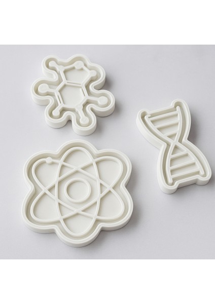 Bilim Temalı Kurabiye Kalıbı Seti | 3’lü Dna Atom Molekül Figürlü Hamur Kesici | Gıda Uyumlu Kalıp