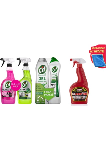 Ultra Sprey x 2 + Cleanboost Jel ve Krem + Lofçalı Asprin 750 Ml. Mikrofiber Bez Hediyeli