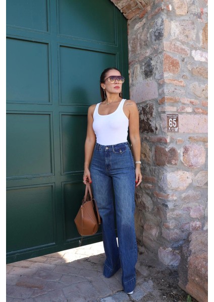 Lacivert Ön Cep Detay Jean Pantolon