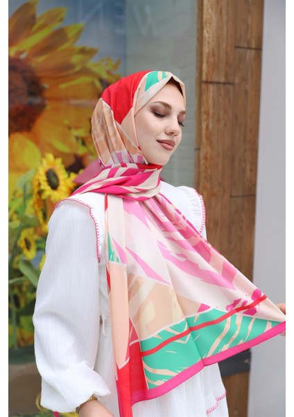 Tuval Desenli Şal Fuşya