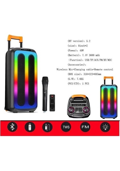 NDR1097 Taşınabilir Tekerlekli Büyük Boy Rgb Işıklı Bluetooth Mikrofonlu Hoparlör indirimleri