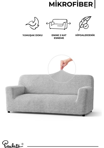Lastikli Esnek ve Yıkanabilir Piliseli Açık Gri 3 Kişilik Koltuk Örtüsü indirimleri