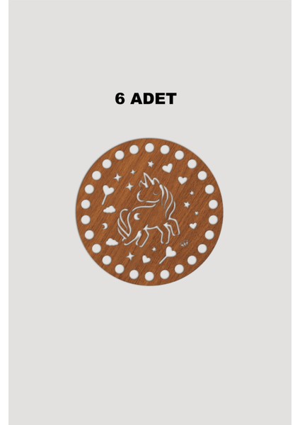 Ahşap Yuvarlak Unicorn Sepet Tepsi Tabanı 12X12 cm 6 Adet Ceviz 3mm