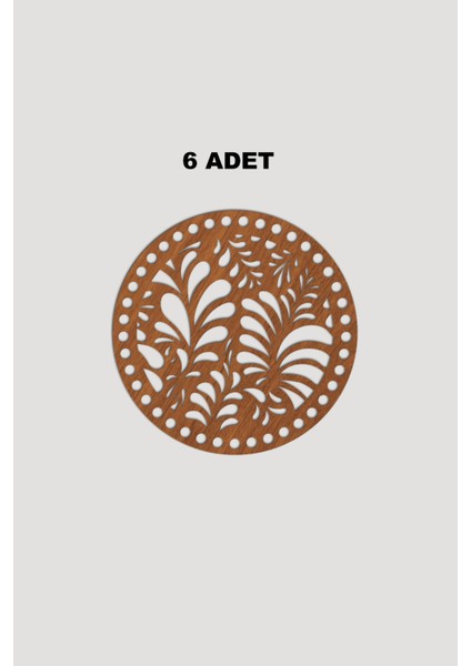 Ahşap Yuvarlak Desenli Model 7 Sepet Tepsi Tabanı 18CM 6 Adet Ceviz 3mm