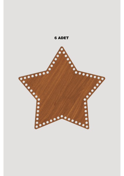 Ahşap Yıldız Sepet Tepsi Tabanı 20X21 cm 6 Adet Ceviz 3mm
