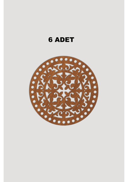 Ahşap Yuvarlak Desenli Model 5 Sepet Tepsi Tabanı 18CM 6 Adet Ceviz 3mm