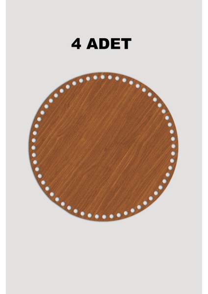 Ahşap Yuvarlak Sepet Tepsi Tabanı 25 cm 4 Adet Ceviz 3mm