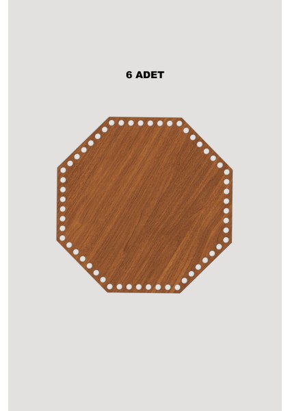 Ahşap Sekizgen Sepet Tepsi Tabanı 14X14 cm 6 Adet Ceviz 3mm