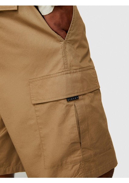 %100 Pamuk Yama Cepli Kemer Delikli Kargo Bermuda Şort Erkek Kahverengi Şort - 324P4IUKS9015 fiyatları