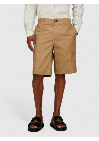 %100 Pamuk Yama Cepli Kemer Delikli Kargo Bermuda Şort Erkek Kahverengi Şort - 324P4IUKS9015 modelleri