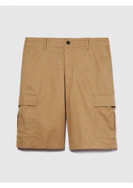 %100 Pamuk Yama Cepli Kemer Delikli Kargo Bermuda Şort Erkek Kahverengi Şort - 324P4IUKS9015 fırsatları