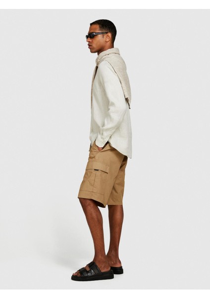 %100 Pamuk Yama Cepli Kemer Delikli Kargo Bermuda Şort Erkek Kahverengi Şort - 324P4IUKS9015 indirimleri