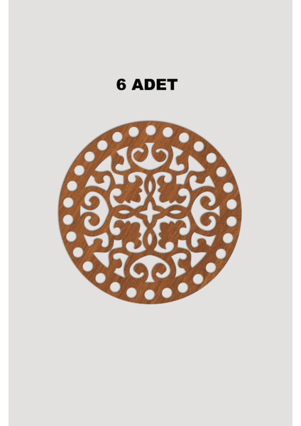 Ahşap Yuvarlak Desenli Model 2 Sepet Tepsi Tabanı 15CM 6 Adet Ceviz 3mm