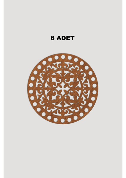 Ahşap Yuvarlak Desenli Model 1 Sepet Tepsi Tabanı 15CM 6 Adet Ceviz 3mm