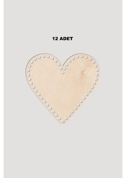 Ahşap Kalp Sepet Tepsi Tabanı 12X13 cm 12 Adet Akça 3mm