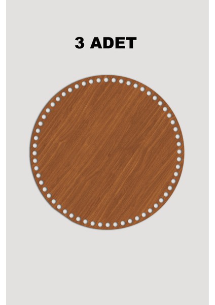 Ahşap Yuvarlak Sepet Tepsi Tabanı 35 cm 3 Adet Ceviz 3mm