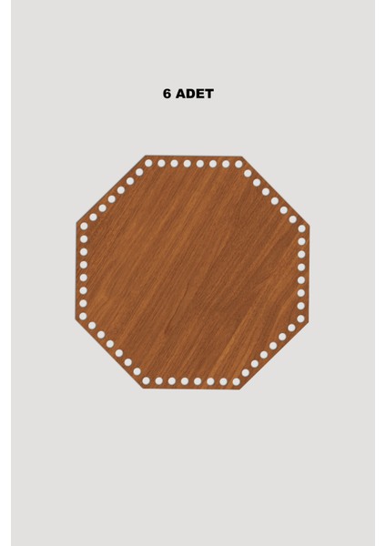 Ahşap Sekizgen Sepet Tepsi Tabanı 9x9 cm 6 Adet Ceviz 3mm