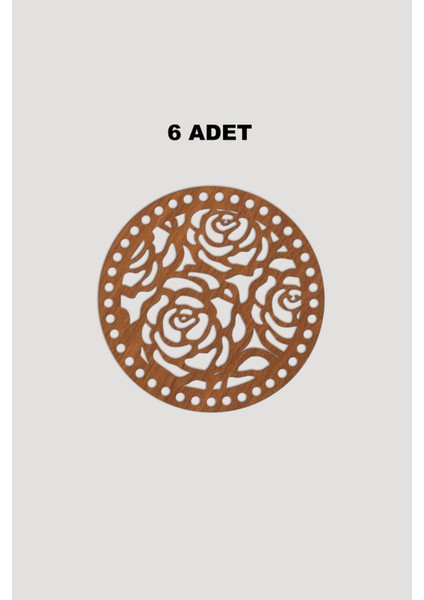 Ahşap Yuvarlak Desenli Model 6 Sepet Tepsi Tabanı 18CM 6 Adet Ceviz 3mm