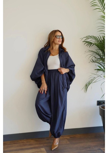 Lacivert Yarasa Kol Ceket Pantolon Takım