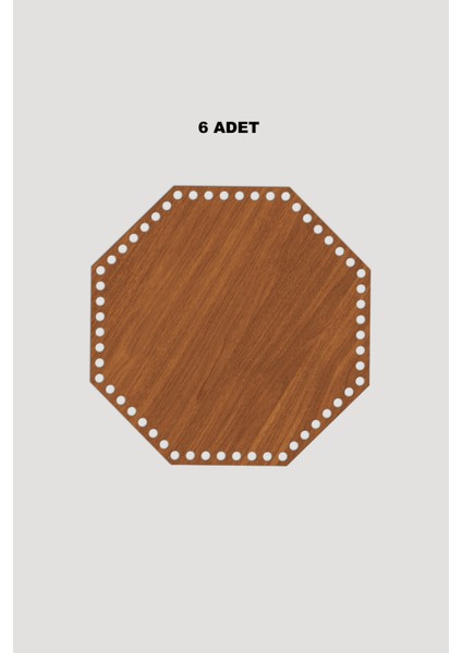 Ahşap Sekizgen Sepet Tepsi Tabanı 18X18 cm 6 Adet Ceviz 3mm