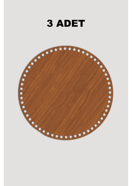 Ahşap Yuvarlak Sepet Tepsi Tabanı 33 cm 3 Adet Ceviz 3mm