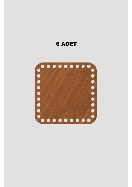 Ahşap Kare Oval Sepet Tepsi Tabanı 15X15 cm 6 Adet Ceviz 3mm