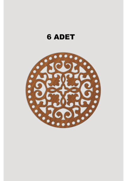 Ahşap Yuvarlak Desenli Model 6 Sepet Tepsi Tabanı 18CM 6 Adet Ceviz 3mm
