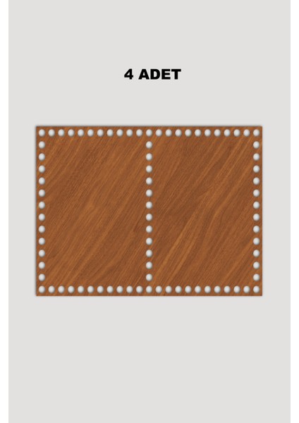 Ahşap Dikdörtgen - Ortası Delikli Sepet Tepsi Tabanı 20X30 cm 4 Adet Ceviz 3mm