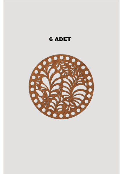 Ahşap Yuvarlak Desenli Model 4 Sepet Tepsi Tabanı 15CM 6 Adet Ceviz 3mm