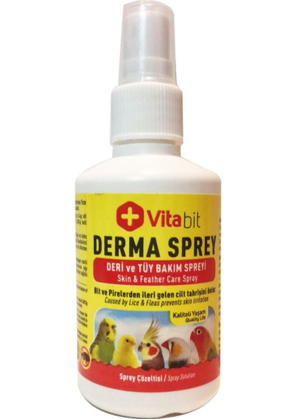 Derma Sprey 100 Ml. Tüm Kafes Kuşlar Için Bit ve Pire, Deri ve Tüy Bakımı Spreyi
