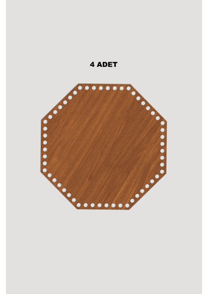 Ahşap Sekizgen Sepet Tepsi Tabanı 23X23 cm 4 Adet Ceviz 3mm