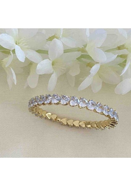 Gold Zirkon Taşlı Kalp Suyolu Kelepçe Bileklik Ayarlanabilir Esnek Özellikli
